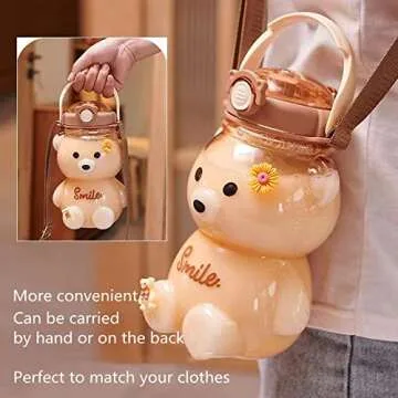 Xigugo Kawaii Bear Straw Bottle - Cute Large Capacity Water Bottle