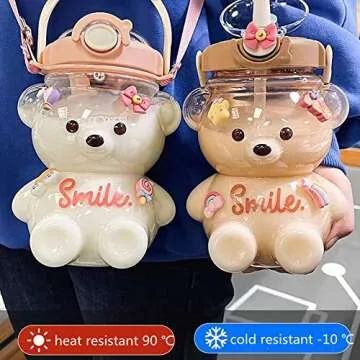 Xigugo Kawaii Bear Straw Bottle - Cute Large Capacity Water Bottle