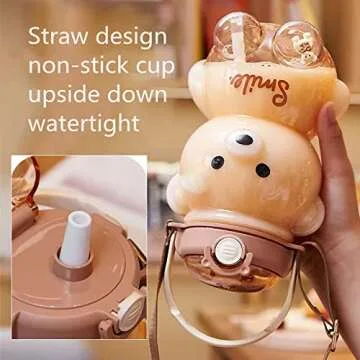 Xigugo Kawaii Bear Straw Bottle - Cute Large Capacity Water Bottle