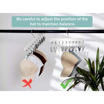 StorageWorks Hat Organizer, Hat Storage for Closet, Hat Racks for Baseball Caps, Set of 2 Cap Organizer with 10 Adjustable Stainless Steel Clips (White, 14" W x 7.5" H)