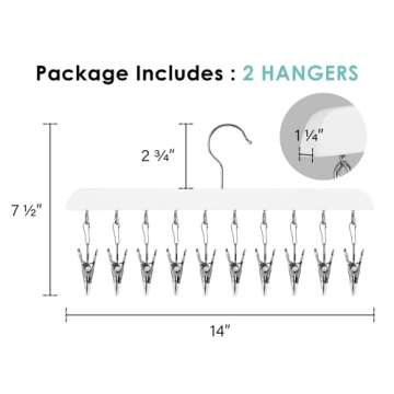 StorageWorks Hat Organizer, Hat Storage for Closet, Hat Racks for Baseball Caps, Set of 2 Cap Organizer with 10 Adjustable Stainless Steel Clips (White, 14" W x 7.5" H)