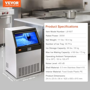 VEVOR 160lbs/24H Commercial Ice Maker Machine