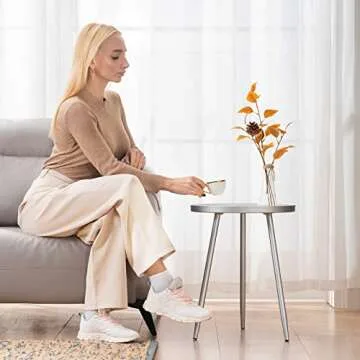 Apicizon 16" Round Side Table, Sliver End Table for Living Room, Bedside, Mid Century Modern Coffee Table or Circle Accent Table for Small Spaces, Metal Nightstand (Silver)