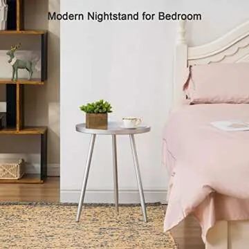 Apicizon 16" Round Side Table, Sliver End Table for Living Room, Bedside, Mid Century Modern Coffee Table or Circle Accent Table for Small Spaces, Metal Nightstand (Silver)