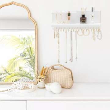 HappyHapi Hanging Jewelry Organizer Necklace Organizer Jewelry Hanger with 36 Hooks,Wall Mounted Jew...