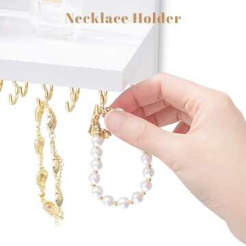 HappyHapi Hanging Jewelry Organizer Necklace Organizer Jewelry Hanger with 36 Hooks,Wall Mounted Jewelry Organizer for Necklace Earrings and Rings (White)