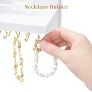 HappyHapi Hanging Jewelry Organizer Necklace Organizer Jewelry Hanger with 36 Hooks,Wall Mounted Jewelry Organizer for Necklace Earrings and Rings (White)
