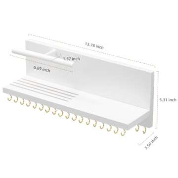 HappyHapi Hanging Jewelry Organizer Necklace Organizer Jewelry Hanger with 36 Hooks,Wall Mounted Jewelry Organizer for Necklace Earrings and Rings (White)