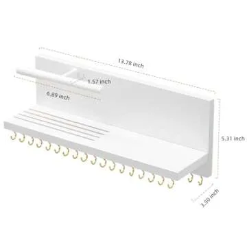 HappyHapi Hanging Jewelry Organizer Necklace Organizer Jewelry Hanger with 36 Hooks,Wall Mounted Jewelry Organizer for Necklace Earrings and Rings (White)