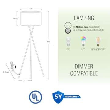 Kira Home Sadie 60" Modern Tripod LED Floor Lamp