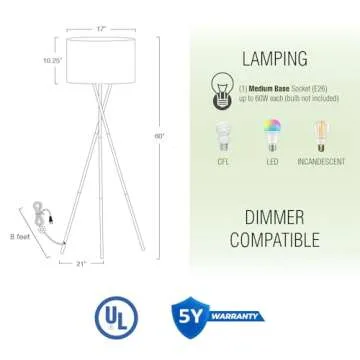 Kira Home Sadie 60" Modern Tripod LED Floor Lamp
