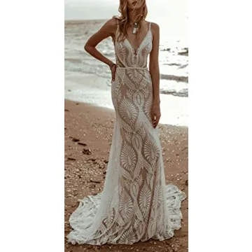 Ever Girl Beach Wedding Dress Vintage Lace Bohemian Gown