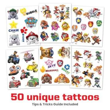 Savvi - 50 Paw Patrol Temporary Tattoos: All Characters, Skin-Safe Ink, Great for Birthday Parties, ...