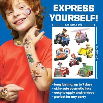 Savvi - 50 Paw Patrol Temporary Tattoos: All Characters, Skin-Safe Ink, Great for Birthday Parties, Gifts for Boys and Girls Ages 4-12+, Made in the USA [6 sheets, 50 count]