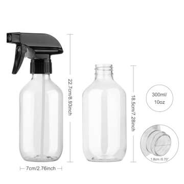 KREMORV Plastic Spray Bottles Clear and Brown Refillable Container Empty Spray Bottle 10oz/300ml Adj...