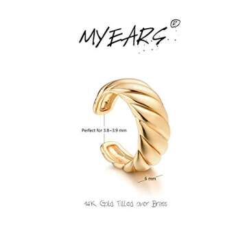 MYEARS Women's 14K Gold Filled Wrap Hoop Earring, 3.8-3.9mm, 6mm Twisted Band, Non-Pierced, Hypoallergenic, Boho Chic