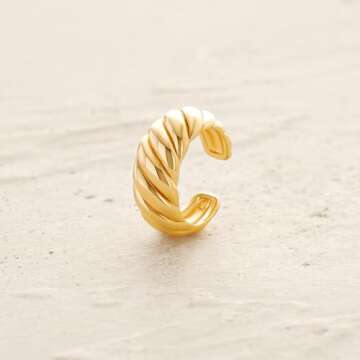 MYEARS Women's 14K Gold Filled Wrap Hoop Earring, 3.8-3.9mm, 6mm Twisted Band, Non-Pierced, Hypoallergenic, Boho Chic