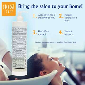 Ever Ego Italy Garlic Shampoo For Damaged, Bleached or Colored Hair | Repairing And Hydrating Hair Care Product For Men And Women | 500ml Bottle