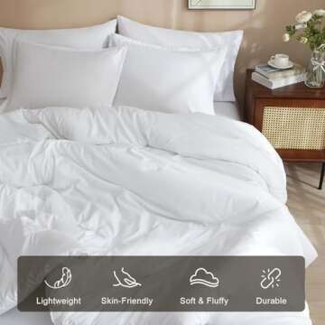 PHF 7 Pieces Queen Comforter Set, Lightweight Bed in A Bag & 18" Sheet Set for All Season, Ultra Soft Cozy Bedding with Comforter, Sheets, Pillowcases & Shams, White