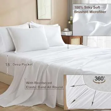 PHF 7 Pieces Queen Comforter Set, Lightweight Bed in A Bag & 18" Sheet Set for All Season, Ultra Soft Cozy Bedding with Comforter, Sheets, Pillowcases & Shams, White