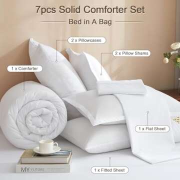 PHF 7 Pieces Queen Comforter Set, Lightweight Bed in A Bag & 18" Sheet Set for All Season, Ultra Soft Cozy Bedding with Comforter, Sheets, Pillowcases & Shams, White