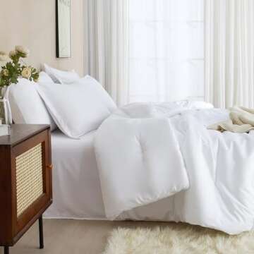 PHF 7 Pieces Queen Comforter Set, Lightweight Bed in A Bag & 18" Sheet Set for All Season, Ultra Soft Cozy Bedding with Comforter, Sheets, Pillowcases & Shams, White