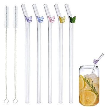 Colorful Butterfly Reusable Glass Straws - Fun & Eco-Friendly