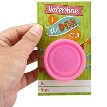 JOYIN 28 PCS Valentine Day Gift Cards with Colorful Playing Dough for Kids Party Favors, Valentine's Classroom Exchange Prize
