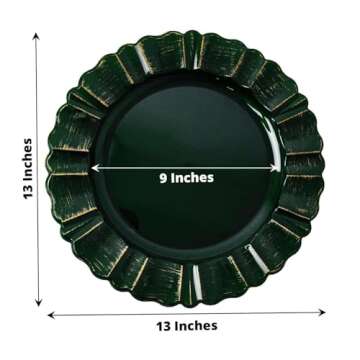 Efavormart Set of 6-13" Round - Hunter Emerald Green Plastic Charger Plates With Waved Scalloped Rim for Wedding, Outdoor Receptions, Banquets, Holiday Dinner plates Chargers