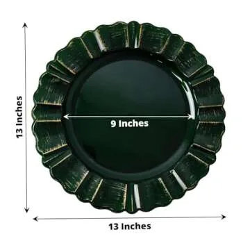 Efavormart Set of 6-13" Round - Hunter Emerald Green Plastic Charger Plates With Waved Scalloped Rim for Wedding, Outdoor Receptions, Banquets, Holiday Dinner plates Chargers