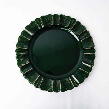 Efavormart Set of 6-13" Round - Hunter Emerald Green Plastic Charger Plates With Waved Scalloped Rim for Wedding, Outdoor Receptions, Banquets, Holiday Dinner plates Chargers