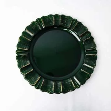 Efavormart Set of 6-13" Round - Hunter Emerald Green Plastic Charger Plates With Waved Scalloped Rim for Wedding, Outdoor Receptions, Banquets, Holiday Dinner plates Chargers