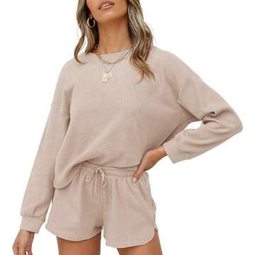 ZESICA Waffle Knit Pajama Set with Pockets
