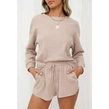 ZESICA Waffle Knit Pajama Set with Pockets