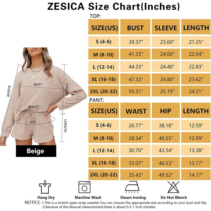 ZESICA Waffle Knit Pajama Set with Pockets