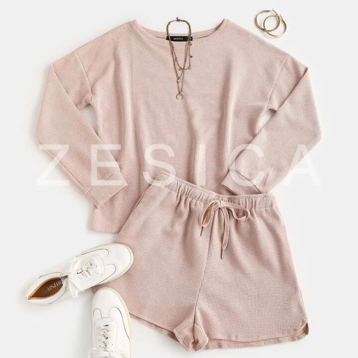 ZESICA Waffle Knit Pajama Set with Pockets