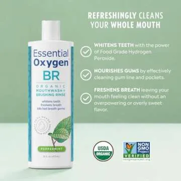 Essential Oxygen, Certified Organic Brushing Rinse, Combo, Peppermint, All Natural mouthwash, Dentis...