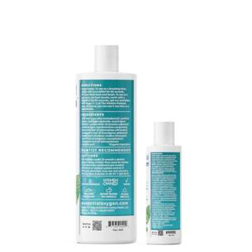 Essential Oxygen, Certified Organic Brushing Rinse, Combo, Peppermint, All Natural mouthwash, Dentist Recommended, Alcohol-Free Oral Care, 1 - 3 fl oz bottle and 1 - 16 fl oz bottle, BR (Pack of 2)