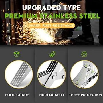 Herb Scissors Set - Updated 2024 Cool Kitchen Gadgets for Cutting Fresh Garden Herbs - Herb Cutter Shears with 5 Blades and Cover, Sharp and Anti-rust Stainless Steel, Dishwasher Safe (Green-White)