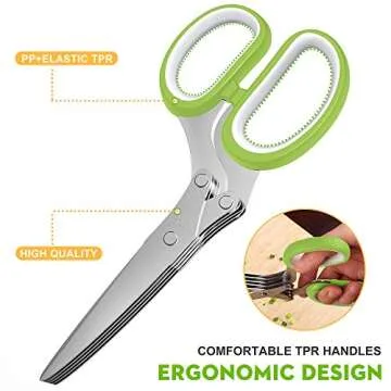 Herb Scissors Set - Updated 2024 Cool Kitchen Gadgets for Cutting Fresh Garden Herbs - Herb Cutter Shears with 5 Blades and Cover, Sharp and Anti-rust Stainless Steel, Dishwasher Safe (Green-White)
