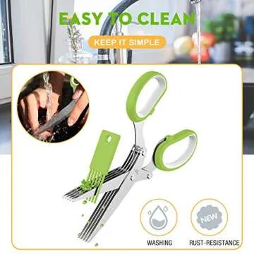 Herb Scissors Set - Updated 2024 Cool Kitchen Gadgets for Cutting Fresh Garden Herbs - Herb Cutter Shears with 5 Blades and Cover, Sharp and Anti-rust Stainless Steel, Dishwasher Safe (Green-White)