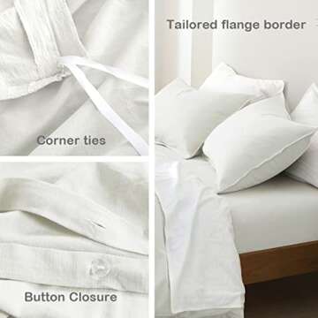 PANDATEX White Linen-Textured Rayon, Cotton, Linen Blend Duvet Cover Set, Pre-Washed Soft Breathable Queen Size Duvet Cover for Hot Sleepers, Durable Natural Organic Duvet Cover with 2 Pillowcases