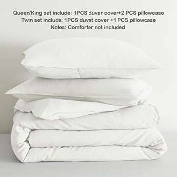 PANDATEX White Linen-Textured Rayon, Cotton, Linen Blend Duvet Cover Set, Pre-Washed Soft Breathable Queen Size Duvet Cover for Hot Sleepers, Durable Natural Organic Duvet Cover with 2 Pillowcases