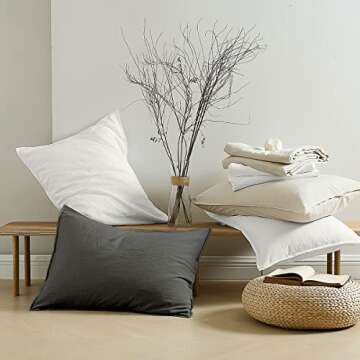 PANDATEX White Linen-Textured Rayon, Cotton, Linen Blend Duvet Cover Set, Pre-Washed Soft Breathable Queen Size Duvet Cover for Hot Sleepers, Durable Natural Organic Duvet Cover with 2 Pillowcases