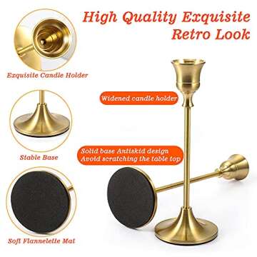 Vindar Candlestick Holders Taper Candle Holders - Set of 6 Gold Candle Sticks Holder Decorative for Dining Room, Centerpiece, Table, Wedding, Mantel, Candlelight Dinner, Party