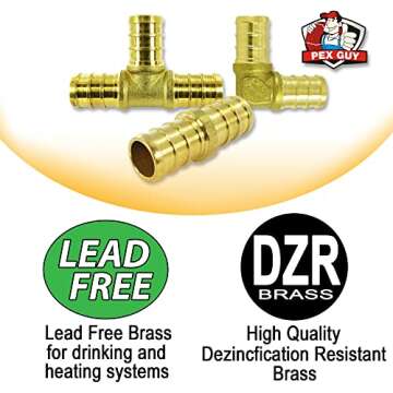 30 pieces 1/2" Brass PEX Fittings for 1/2 inch PEX Pipe (10 - Elbow, 10 -TEE, 10 - Coupler/Straights...