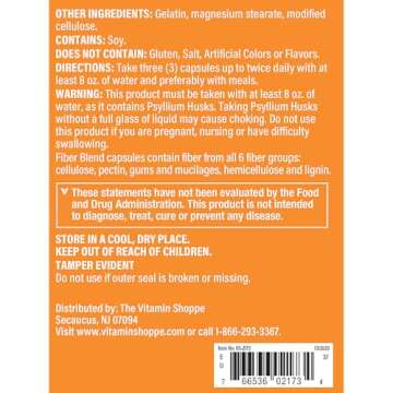 The Vitamin Shoppe Fiber Blend, A Natural Source of Insoluble and Soluble Fiber, Supports Digestive Health & Regularity (600 Capsules)