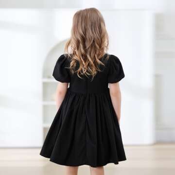 KARETT Toddler Girl Dress Vintage Dress Little Girls Cotton Puff Short Sleeve Dresses Swing Casual E...