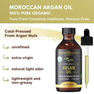 Argan Oil - 100% Pure Argan Oil for Hair, Face, Skin & Nails (4oz) - USDA Certified Organic Argan Oil of Morocco, Cold Pressed, Vegan, Non-GMO, Unfiltered & Natural Anti-Aging Moisturizer