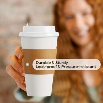 [100 Pack] 16 oz Paper Coffee Cups, Disposable Paper Coffee Cup with Lids, Sleeves, and Stirrers, Hot/Cold Beverage Drinking Cup for Water, Juice, Coffee or Tea, Suitable for Home,Shops and Cafes